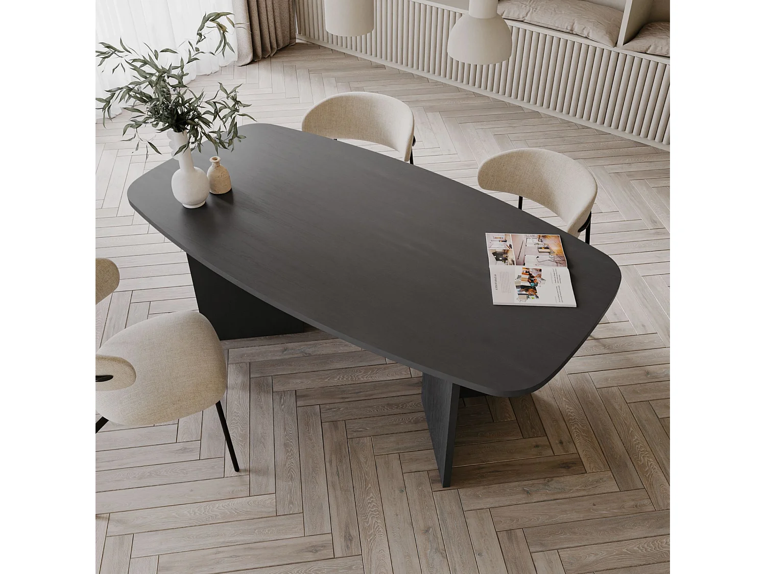 Table à manger rectangulaire – aspect frêne noir-gris – 190x100 cm – PIANO