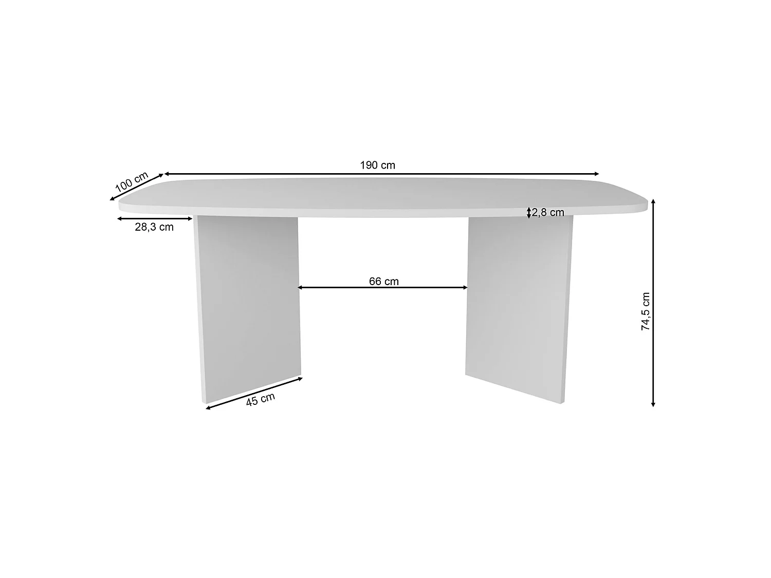 Table à manger rectangulaire – aspect frêne noir-gris – 190x100 cm – PIANO