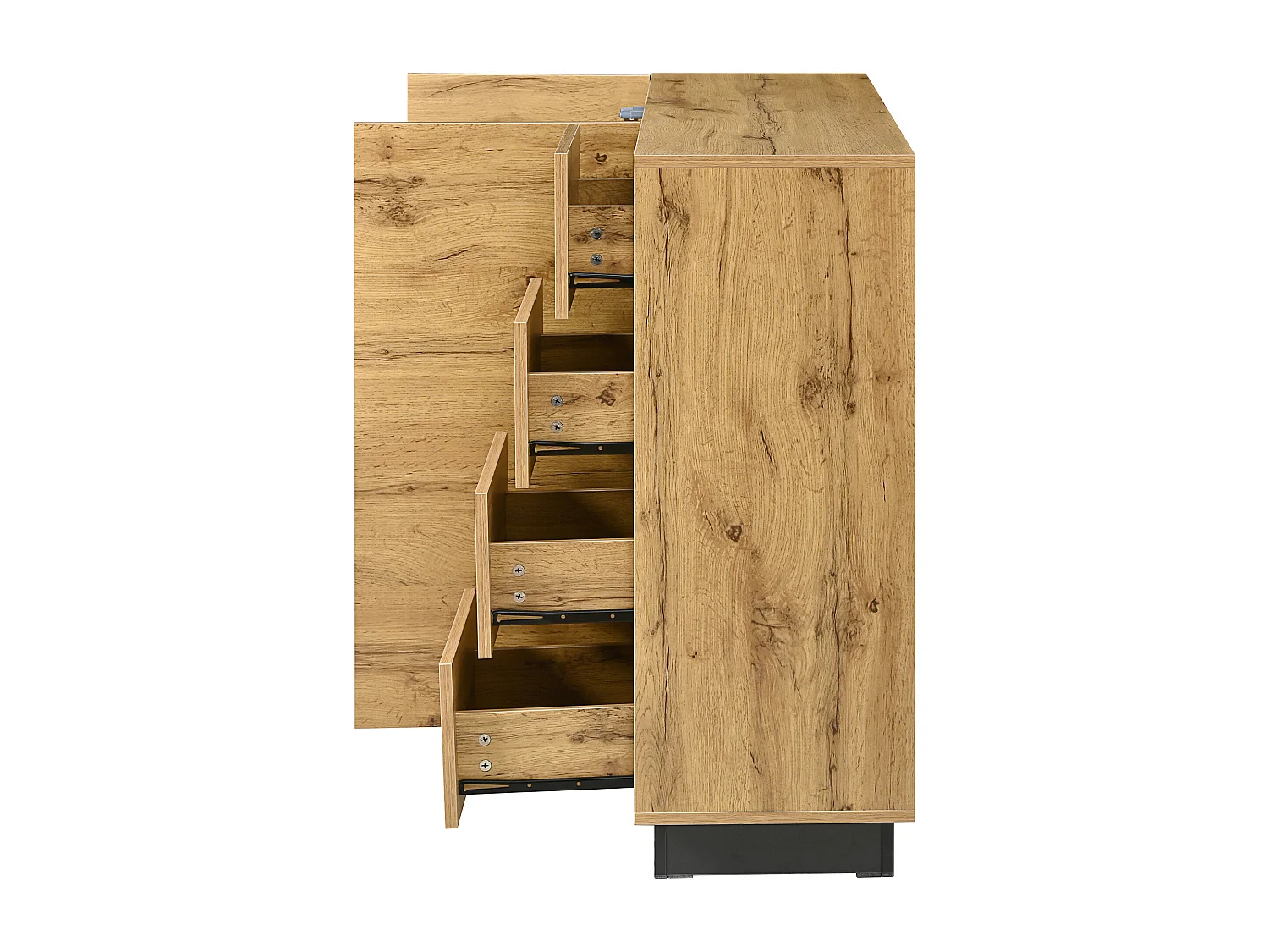 Buffet avec 4 tiroirs et 2 portes - Noirs et naturel clair - Pour salon et cuisine