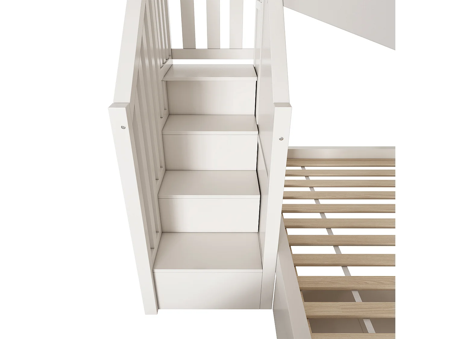 Lit superposé enfant 90x200 cm avec toboggan et rangements - Bois en pin et MDF - Blanc