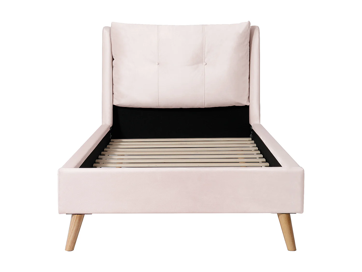 Lit enfant 90x200 cm en velours rose avec tête de lit douce - Pieds en bois