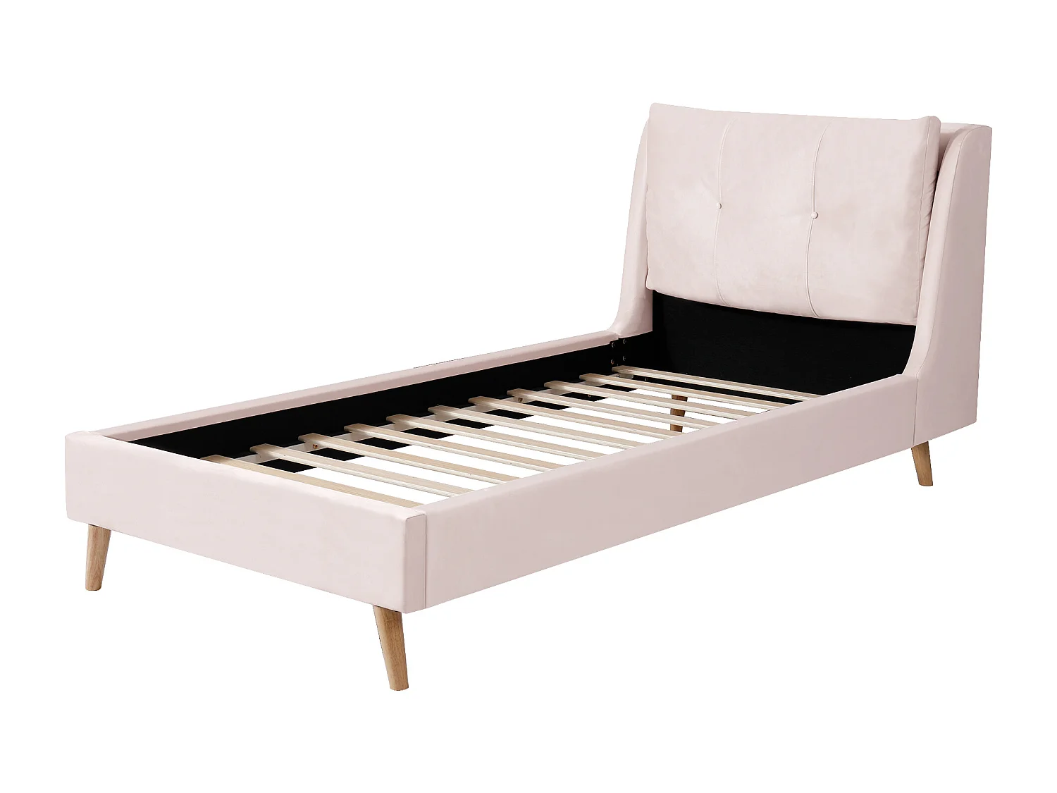 Lit enfant 90x200 cm en velours rose avec tête de lit douce - Pieds en bois