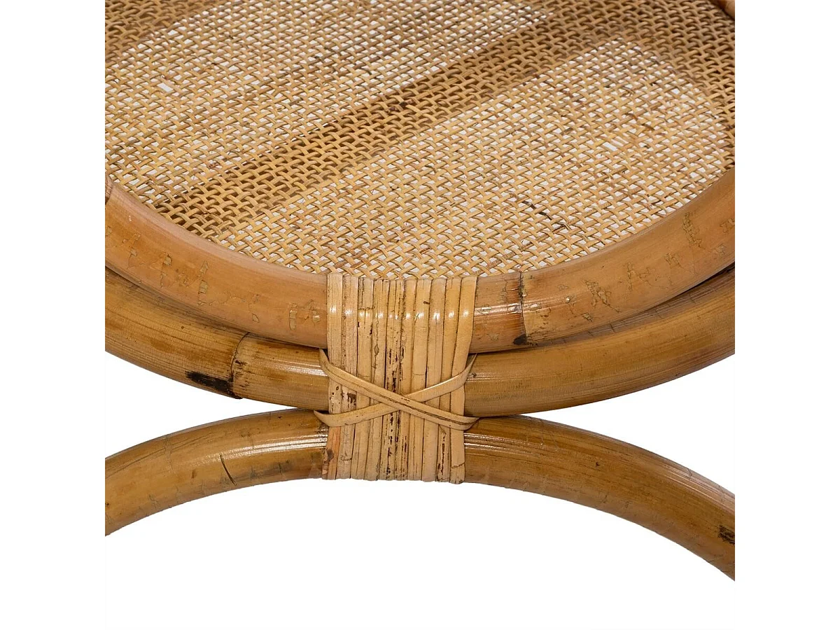 Bout de canapé en rotin et verre trempé coloris naturel - Diamètre 60 x Profondeur 50 cm