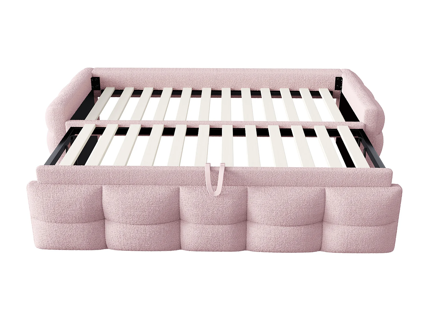 Lit enfant gigogne 90/180x190 cm extensible en tissu Teddy rose