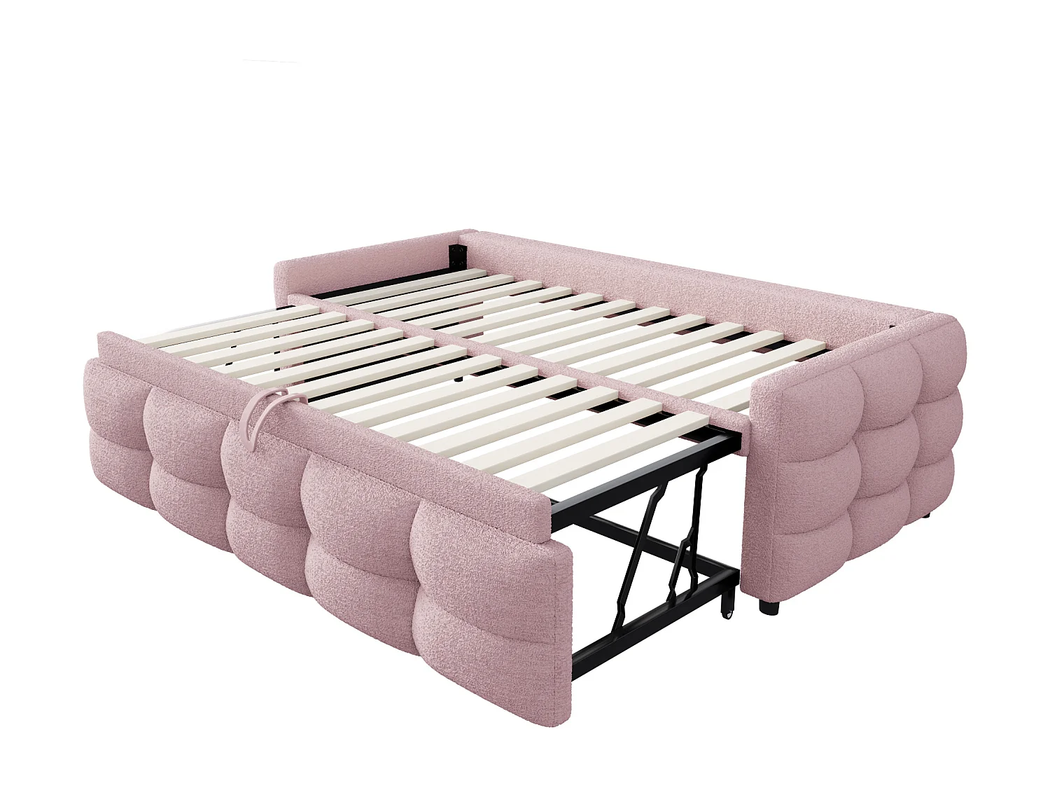 Lit enfant gigogne 90/180x190 cm extensible en tissu Teddy rose
