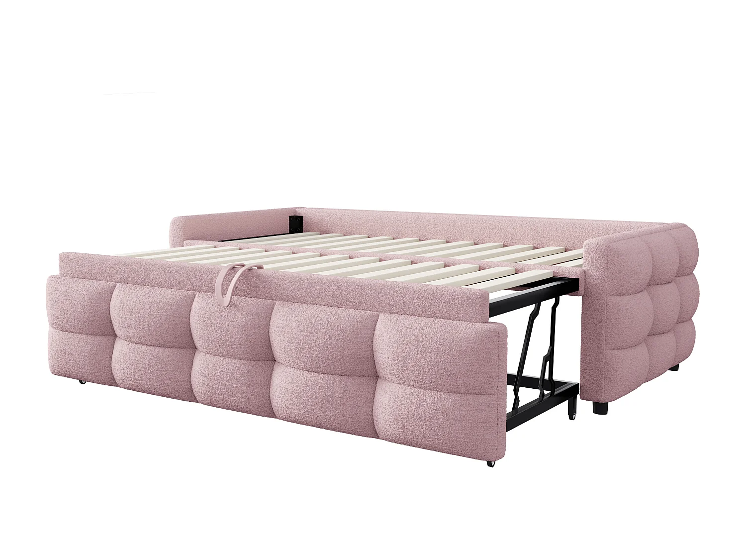 Lit enfant gigogne 90/180x190 cm extensible en tissu Teddy rose