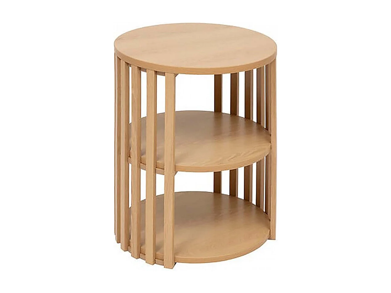 Table D'appoint ronde avec étagère, coloris beige - Longueur 40 x Profondeur 40 x Hauteur 48 cm.