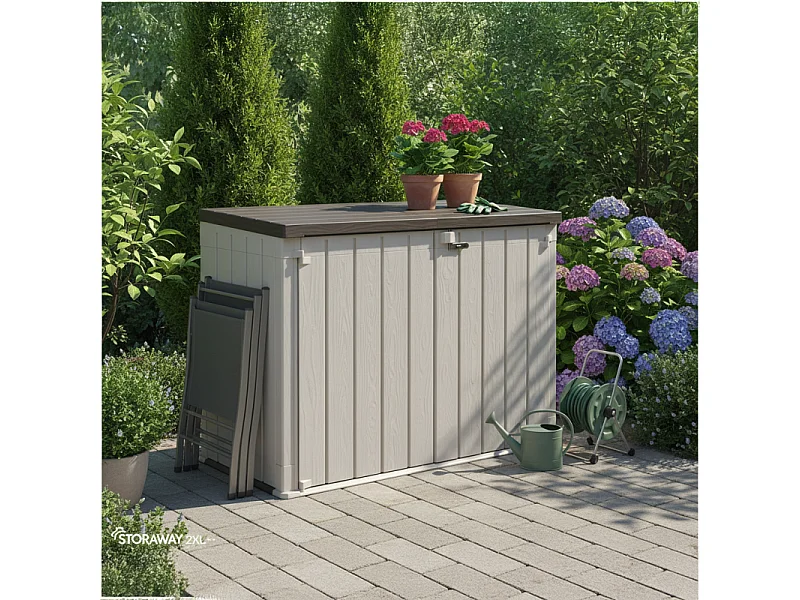 Coffre de jardin TOOMAX STORAWAY PLUS 2XL 2270 L finition aspect bois taupe/marron