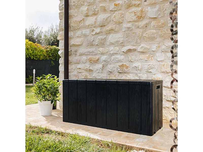 Coffre de jardin TOOMAX BRAVO 270L 270 L verrouillable aspect bois anthracite