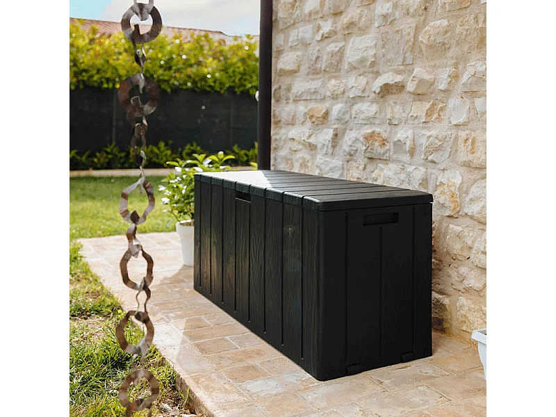 Coffre de jardin TOOMAX BRAVO 270L 270 L verrouillable aspect bois anthracite