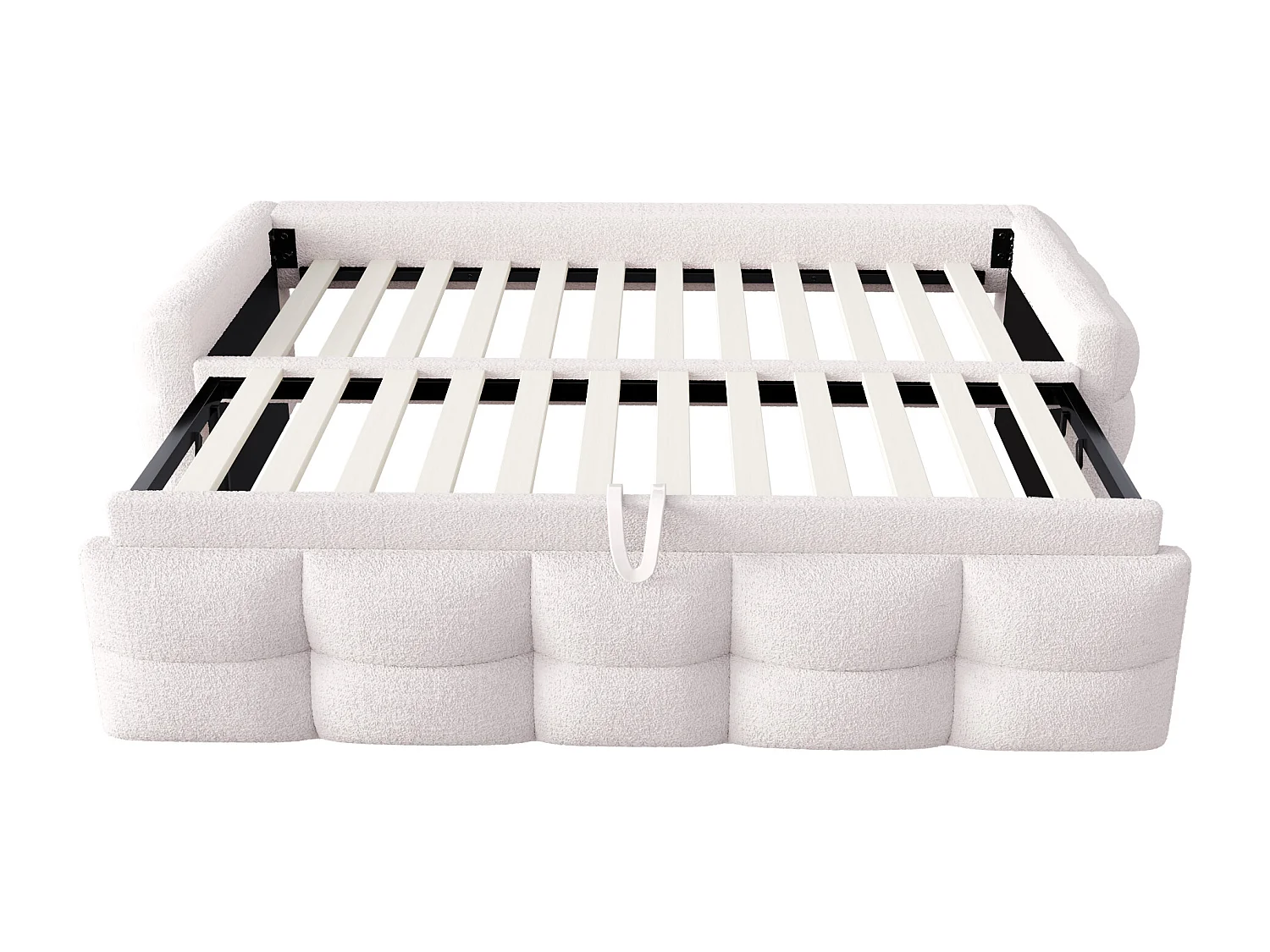 Lit enfant gigogne 90/180x190 cm extensible en tissu Teddy beige