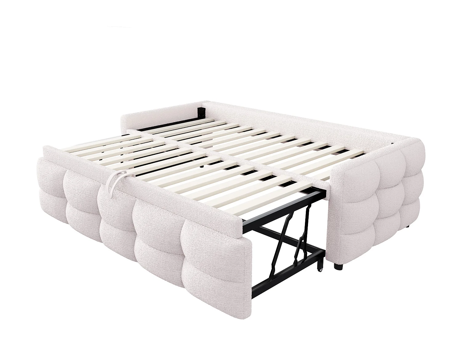 Lit enfant gigogne 90/180x190 cm extensible en tissu Teddy beige