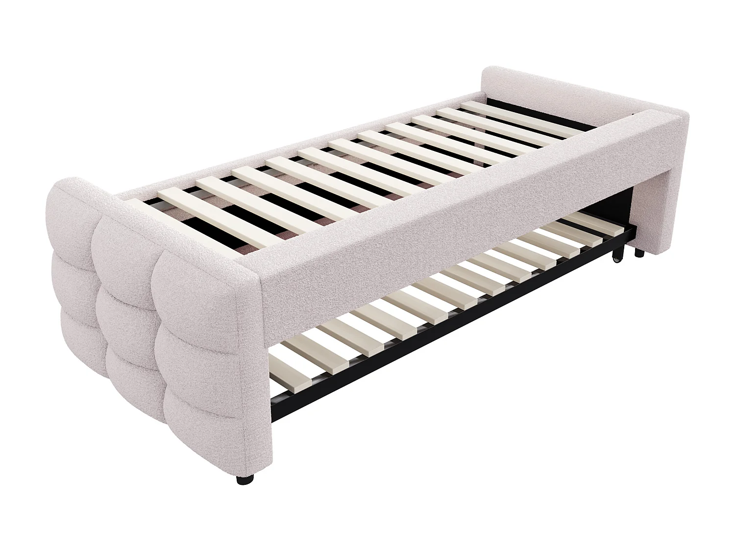 Lit enfant gigogne 90/180x190 cm extensible en tissu Teddy beige