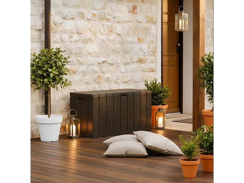 Coffre de jardin TOOMAX BRAVO 270L - 270 L, verrouillable, aspect bois marron