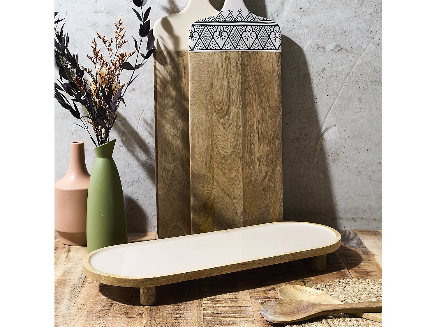 Plat De Presentation Manguier Dune Uni 50cm Marron, Beige