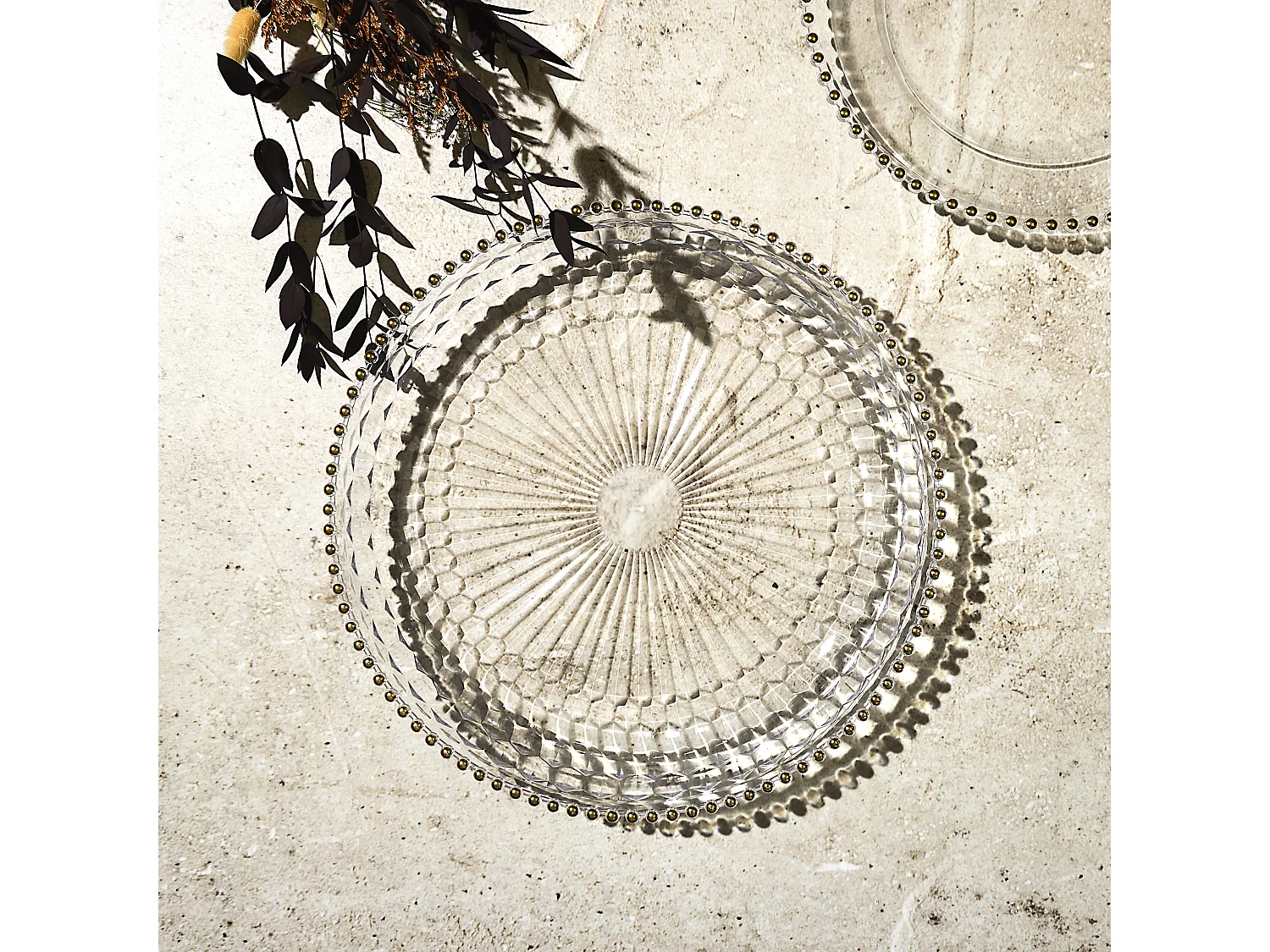 Plateau Rond Plastique D38.5cm Sabah Transparent, Or