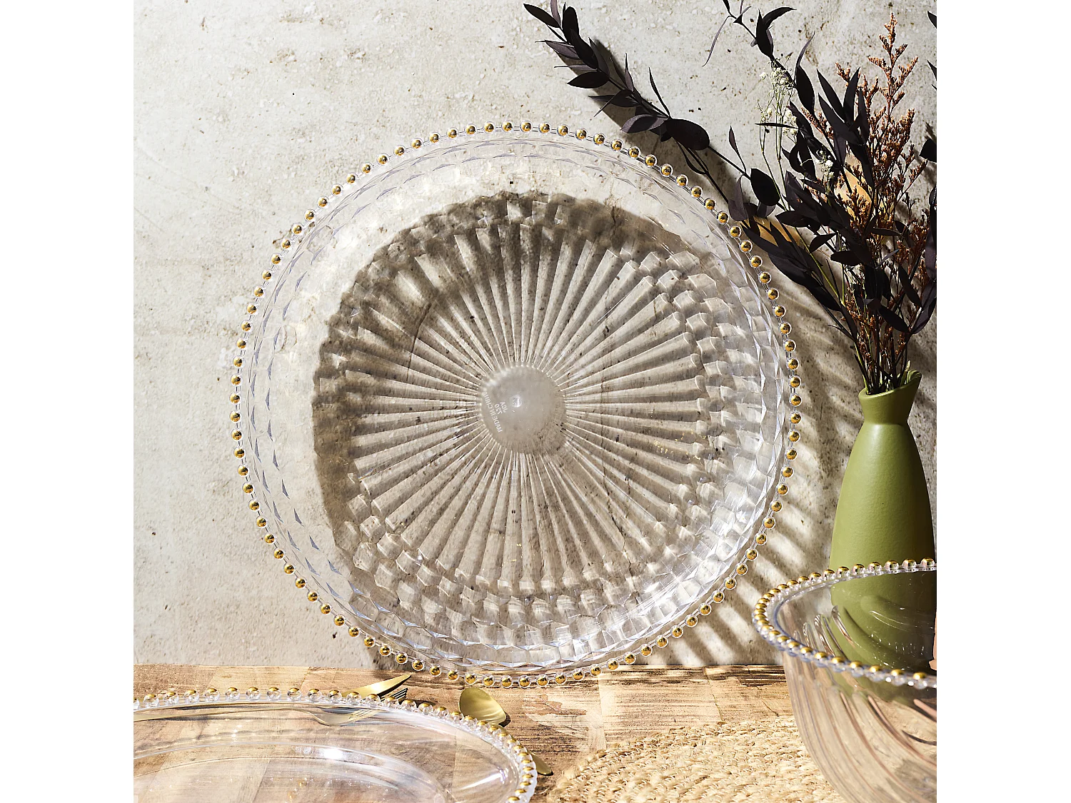 Plateau Rond Plastique D38.5cm Sabah Transparent, Or