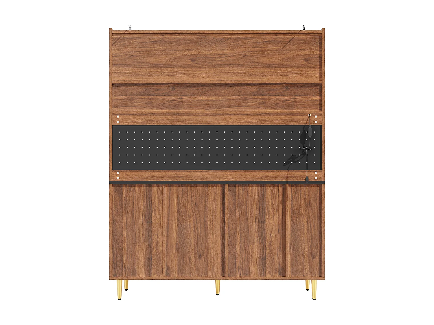 Keukendressoir met ledverlichting, 4 deuren, 3 lades en wijnrek - Walnootkleur