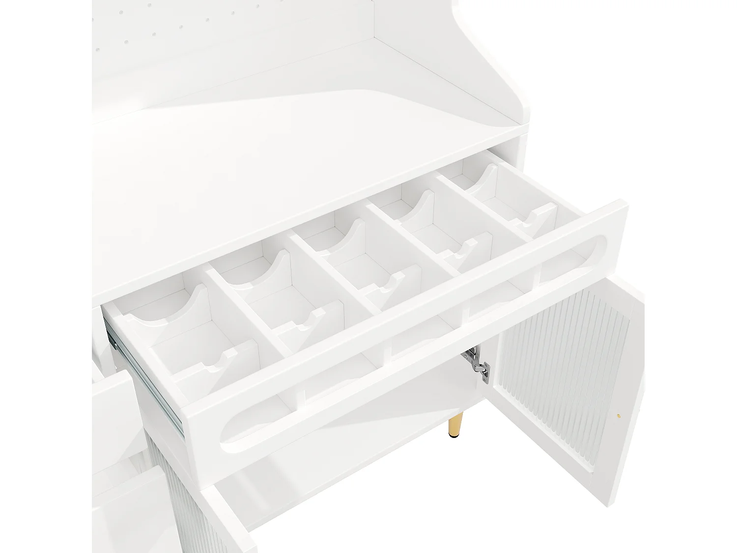 Keukendressoir met ledverlichting, 4 deuren, 3 lades en wijnrek - Wit