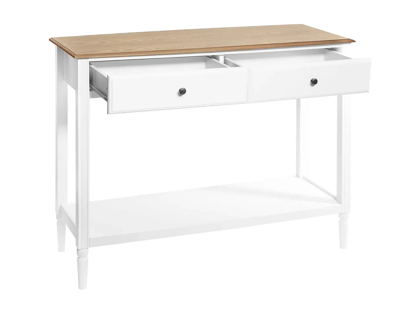 Meuble d'entrée Console 2 tiroirs coloris blanc et bois - Longueur 110 x Profondeur 40 x Hauteur 85cm