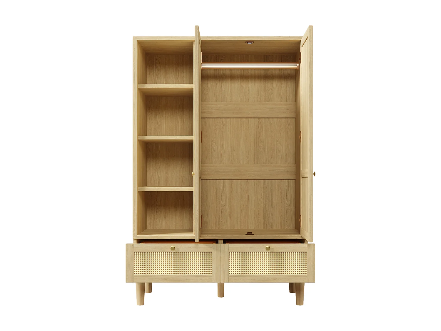 Armoire penderie 120x50x180 cm avec 2 portes, 2 tiroirs et étagères - Naturel clair