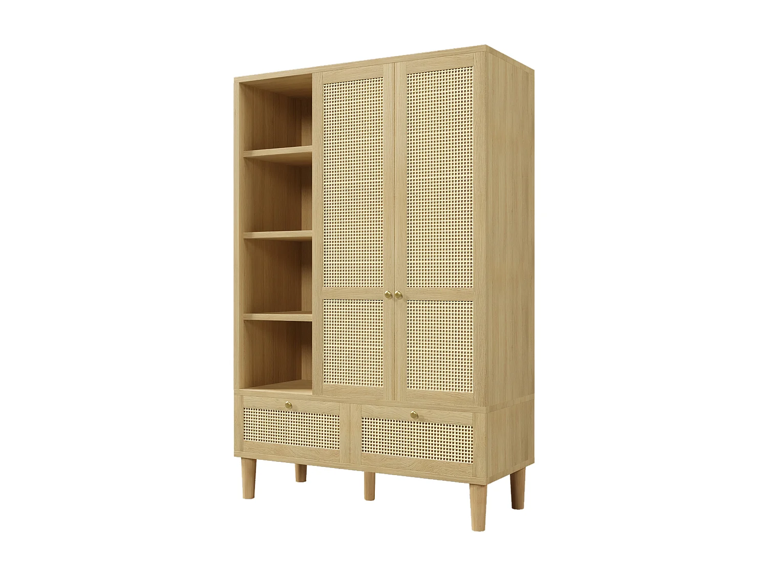 Armoire penderie 120x50x180 cm avec 2 portes, 2 tiroirs et étagères - Naturel clair