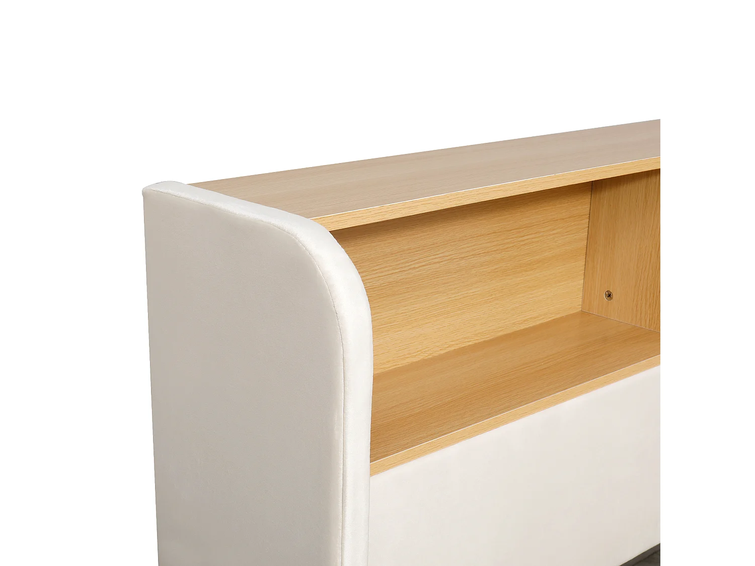 Lit coffre adulte 140x190 cm avec LED et ports USB/Type-C - Velours beige