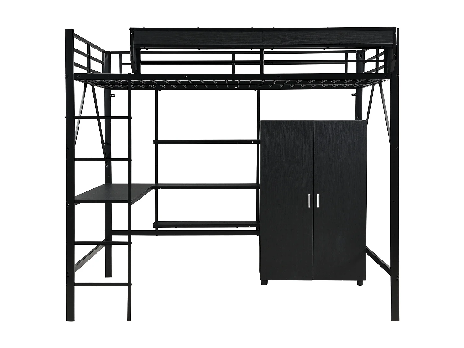 Lit mezzanine140x200 cm avec bureau et armoire - MDF + métal noir