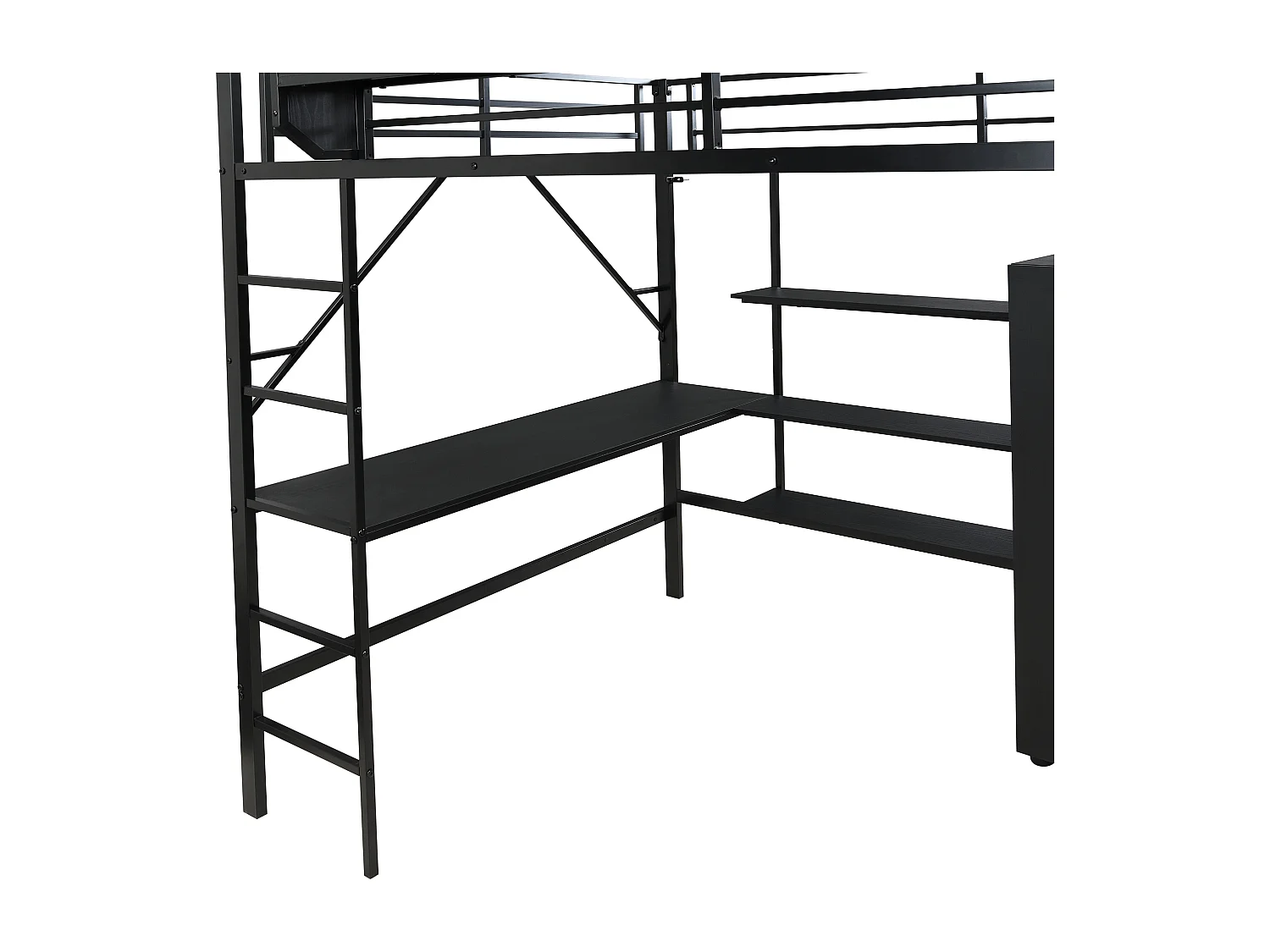 Lit mezzanine140x200 cm avec bureau et armoire - MDF + métal noir