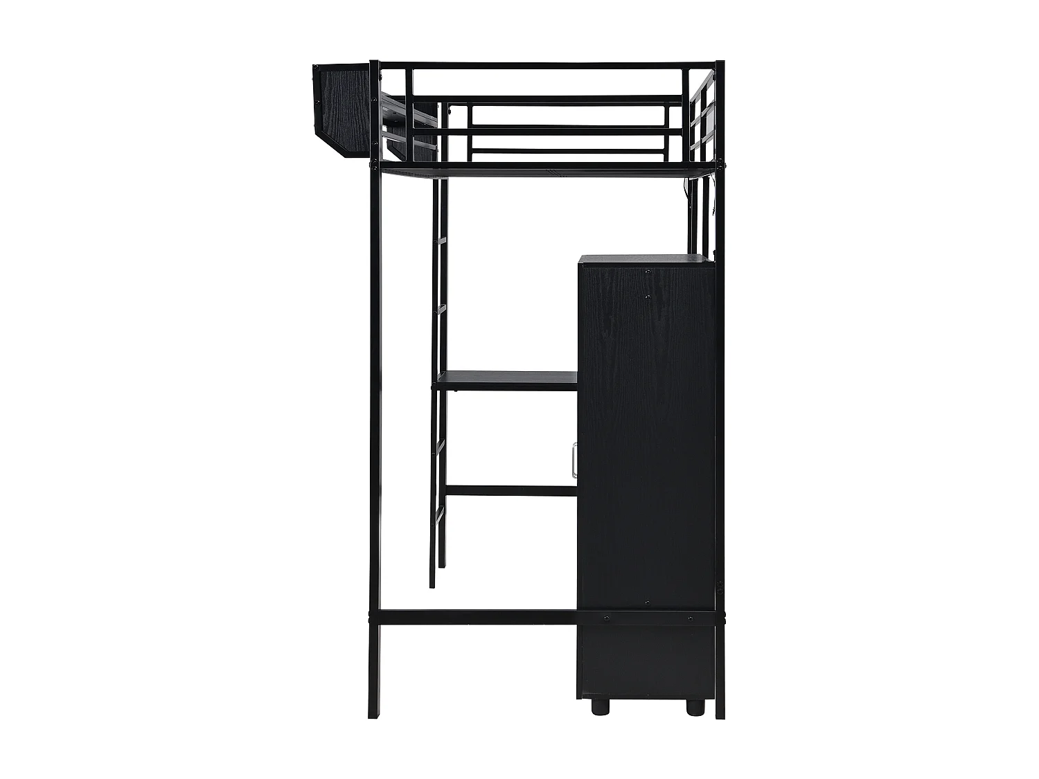 Lit mezzanine 90x200 cm avec bureau et armoire - MDF + métal noir