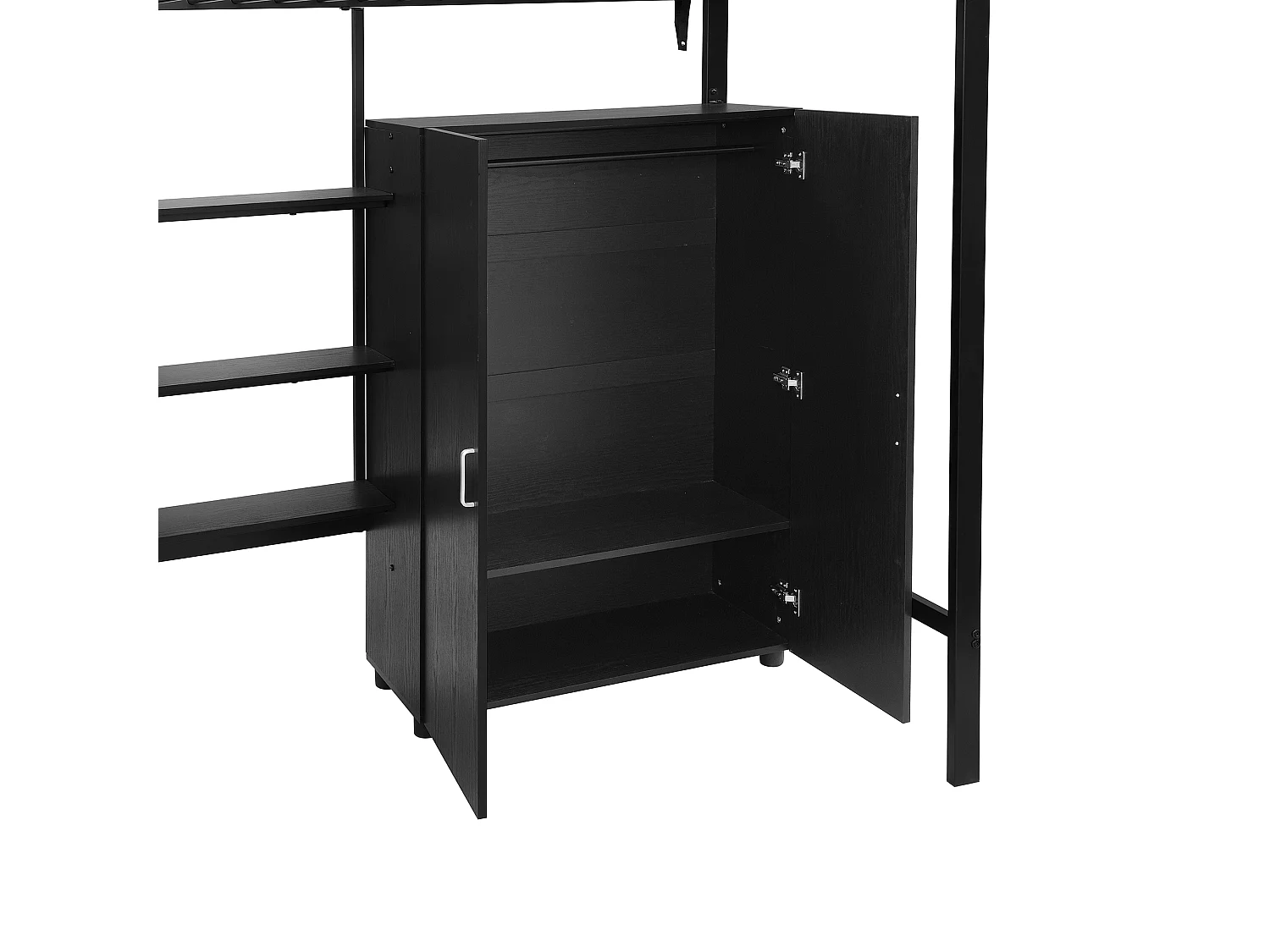 Lit mezzanine 90x200 cm avec bureau et armoire - MDF + métal noir