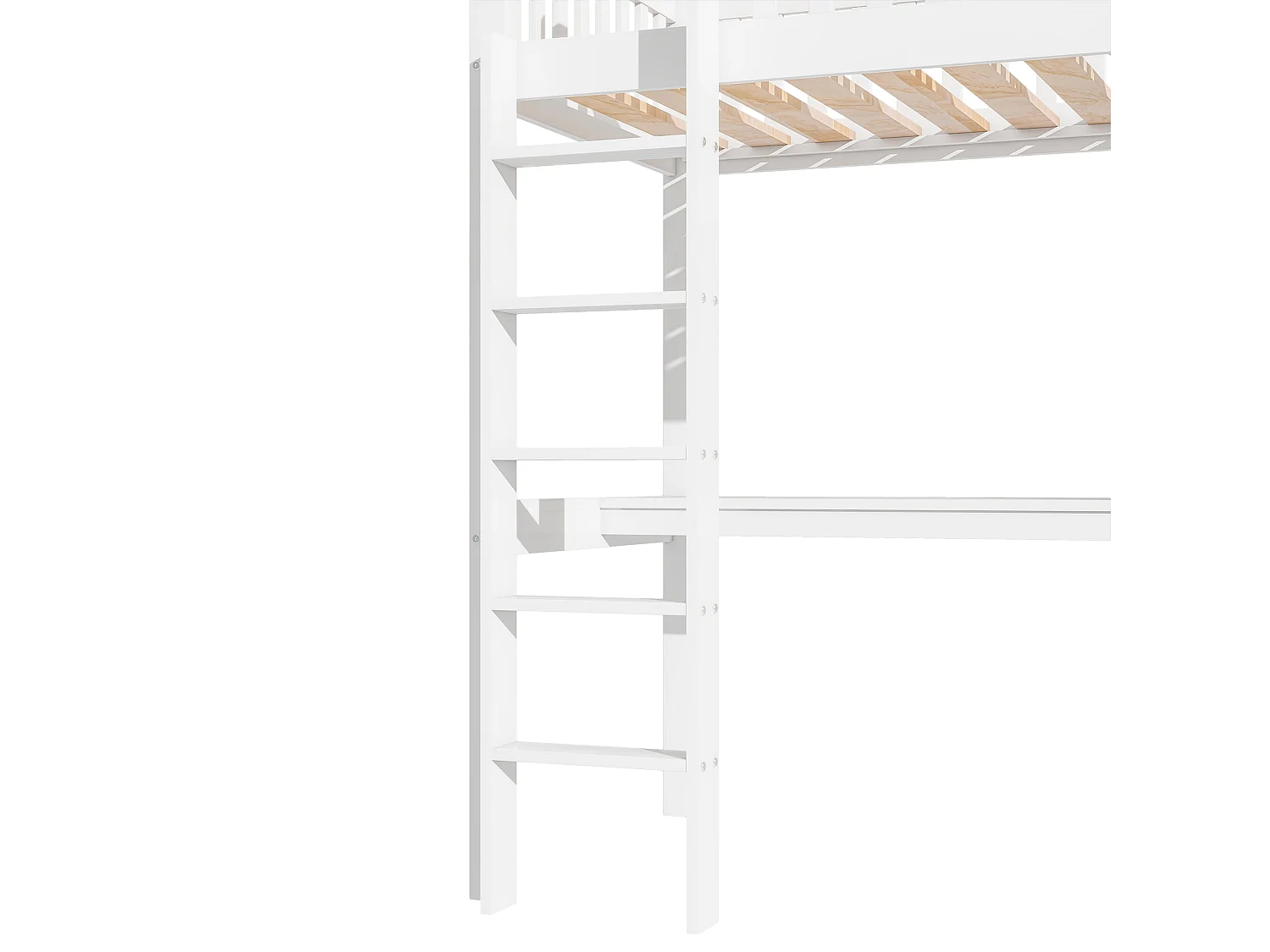 Lit mezzanine 90x200 cm avec bureau, 3 tiroirs et armoire vêtement - Blanc