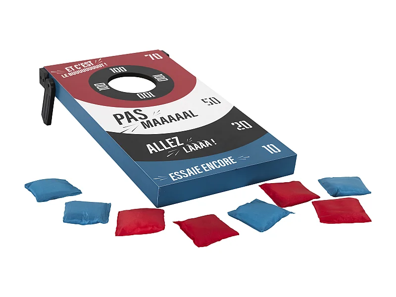 Jeu 2 en 1 Lancer de Sac et Tic Tac Toe M6 en Bois avec 8 Sacs, Plateau Double Face Portable Blanc