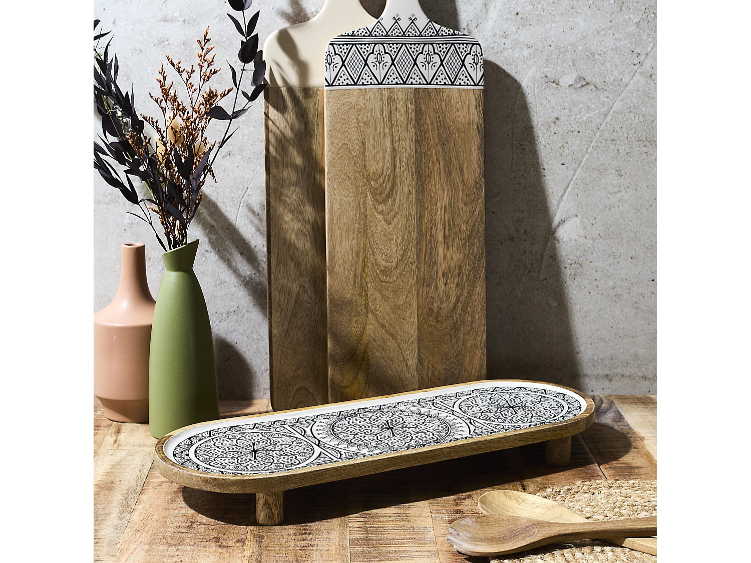 Plat De Presentation Manguier Dune Noir 50cm Marron, Noir, Beige