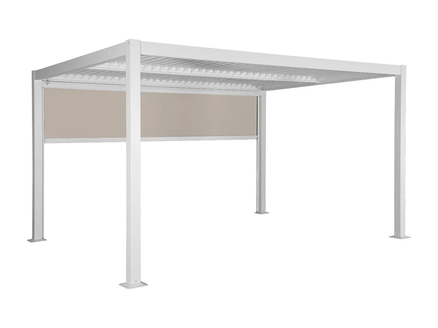 Pergola bioclimatica 3x4m in alluminio e acciaio + tenda 4m, bianco