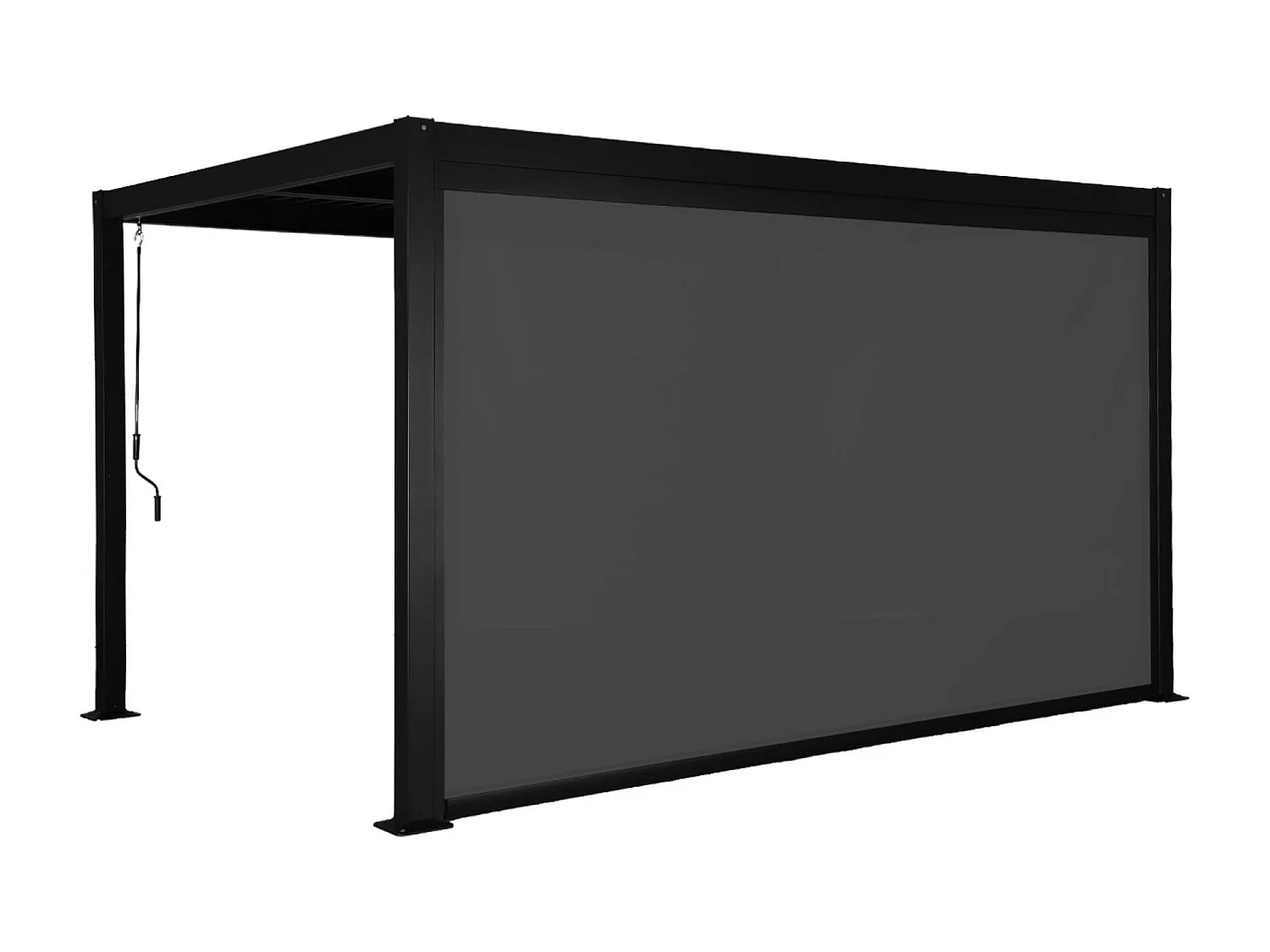 Pergola bioclimatica 3x4m in alluminio e acciaio + tenda 4m, nero