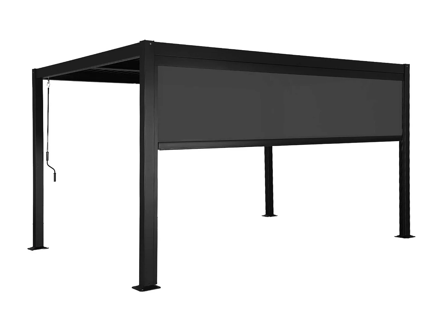 Pergola bioclimatica 3x4m in alluminio e acciaio + tenda 4m, nero
