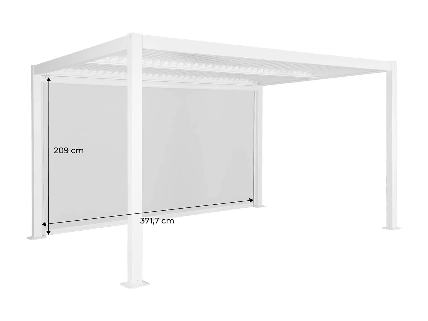 Pergola bioclimatica 3x4m in alluminio e acciaio + tenda 4m, nero
