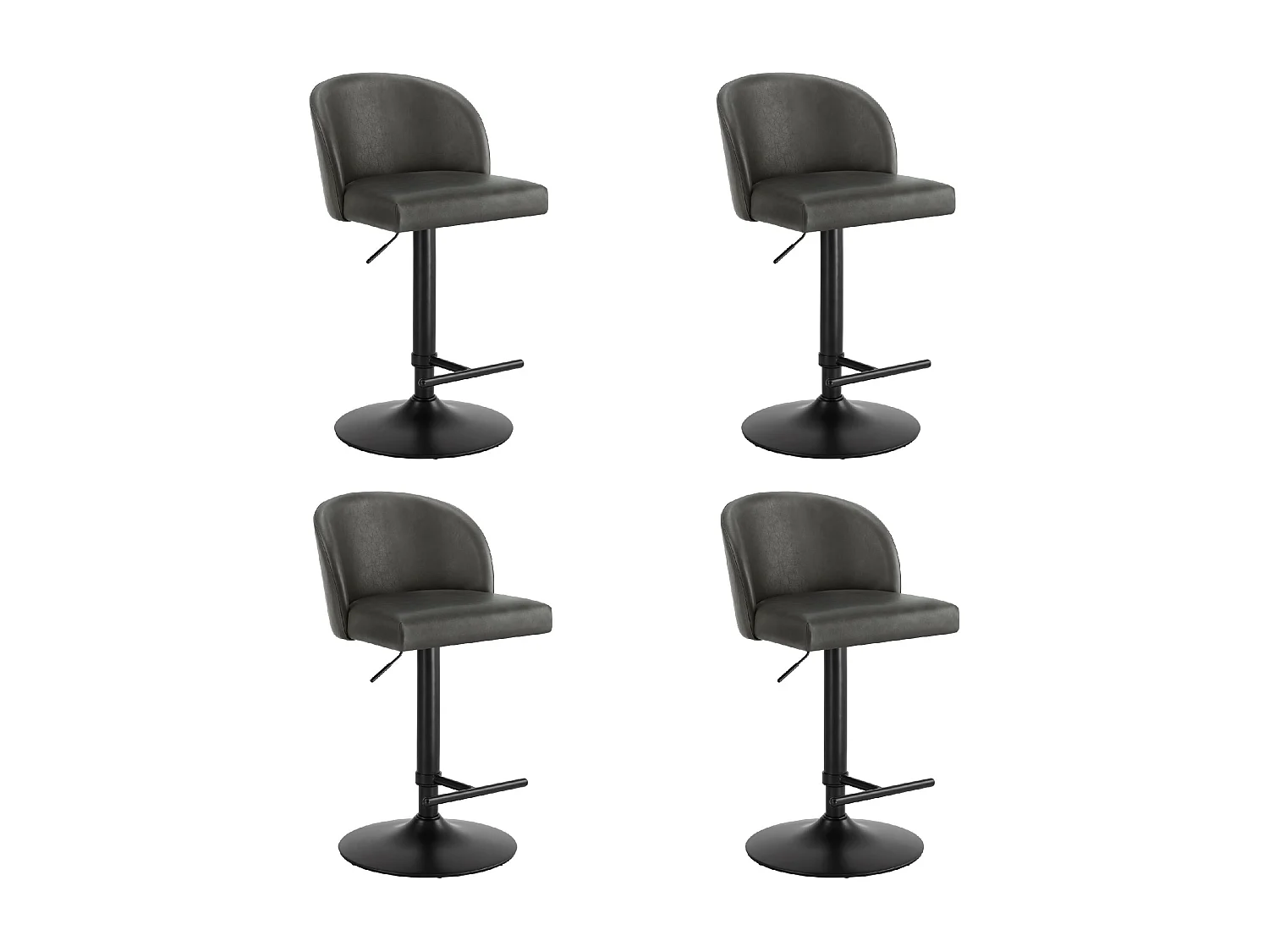 Lot de 4 Tabouret de Bar Chaise de Bar Réglable en Hauteur, Chaises Hautes Revêtement en PU, Rotatif sur 360¡ãavec Dossier et Repose-Pieds Gris foncé