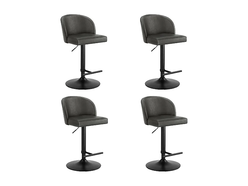 Lot de 4 Tabouret de Bar Chaise de Bar Réglable en Hauteur, Chaises Hautes Revêtement en PU, Rotatif sur 360¡ãavec Dossier et Repose-Pieds Gris foncé