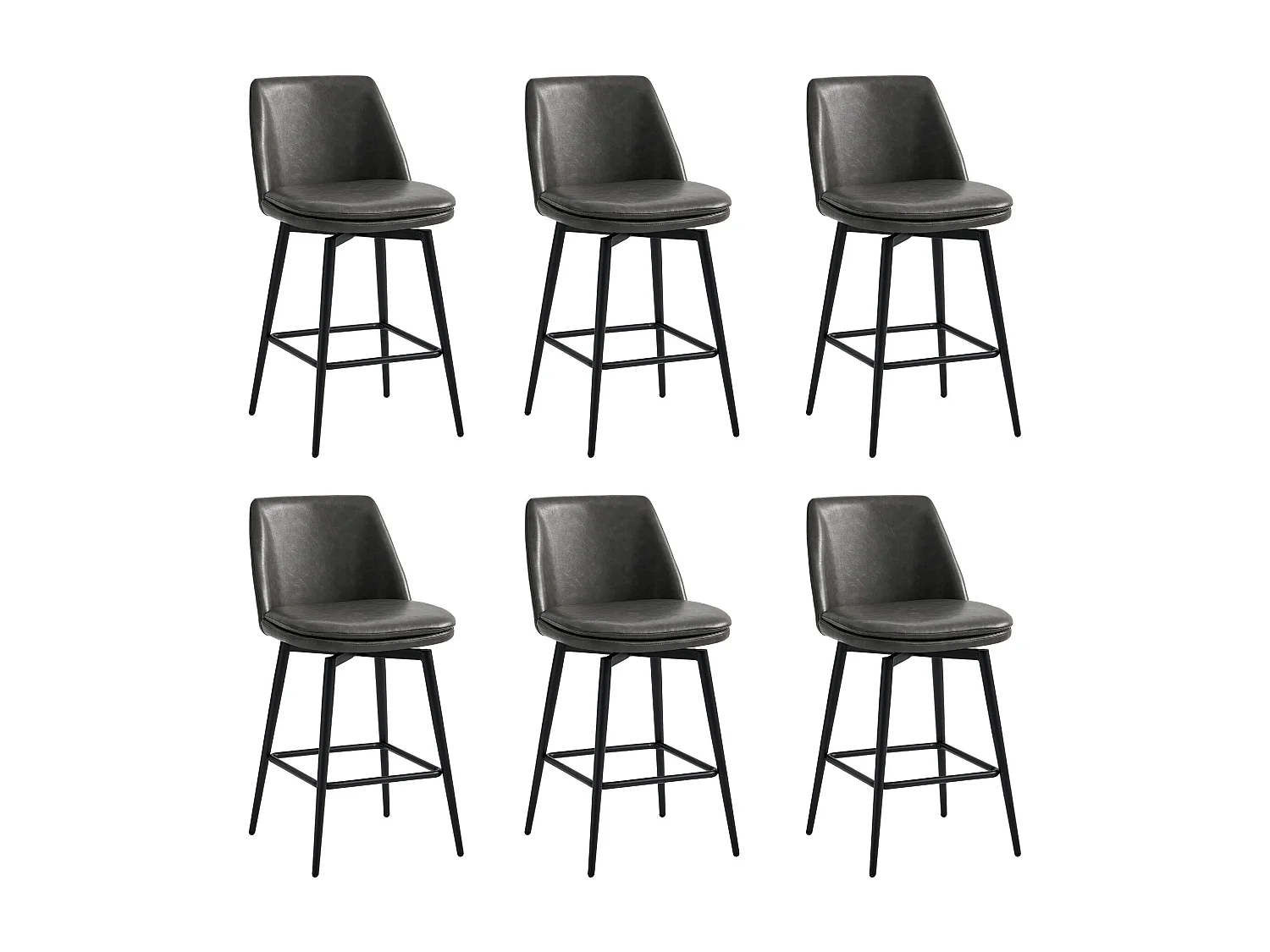 Lot de 6 Tabouret de Bar, Chaise de Bar,Chaises Hautes en PU, Rotatif sur 360°avec Dossier et Repose-Pieds, Hauteur 96 cm, pour Bars et Cuisine Gris foncé