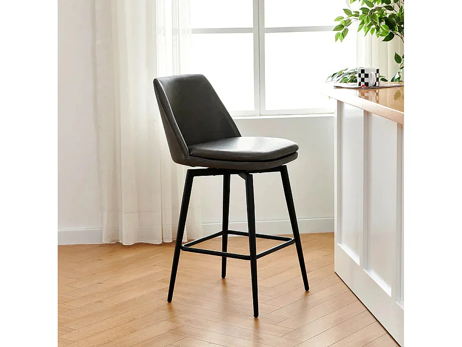 Lot de 6 Tabouret de Bar, Chaise de Bar,Chaises Hautes en PU, Rotatif sur 360°avec Dossier et Repose-Pieds, Hauteur 96 cm, pour Bars et Cuisine Gris foncé