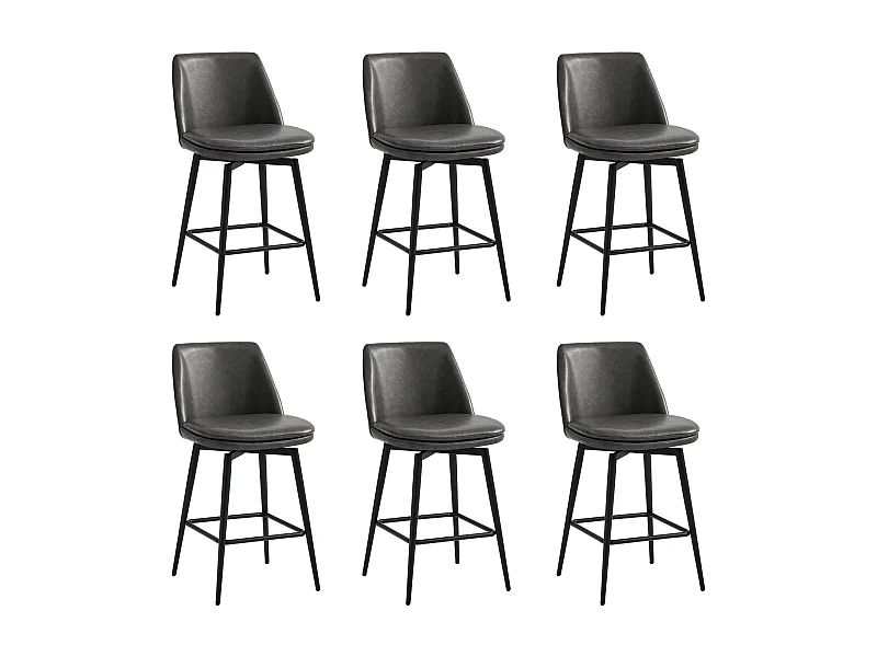Lot de 6 Tabouret de Bar, Chaise de Bar,Chaises Hautes en PU, Rotatif sur 360°avec Dossier et Repose-Pieds, Hauteur 96 cm, pour Bars et Cuisine Gris foncé