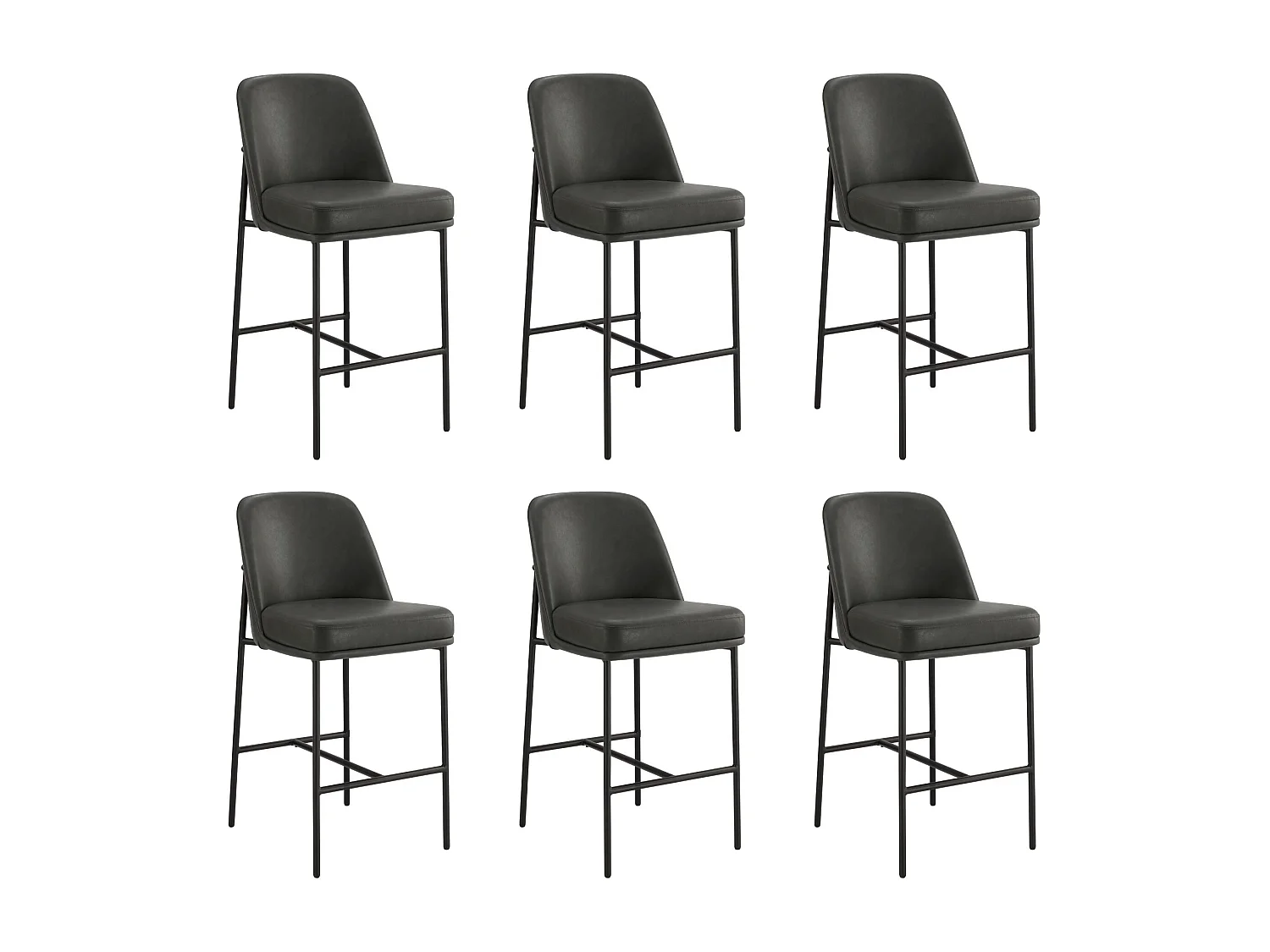 Lot de 6 Tabouret de Bar,Chaise de Bar,Chaises Hautes en PU, avec Dossier et Repose-Pieds, Hauteur 97 cm, pour Bars et Cuisine Gris foncé