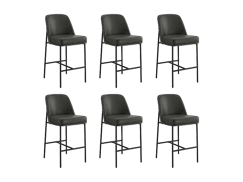 Lot de 6 Tabouret de Bar,Chaise de Bar,Chaises Hautes en PU, avec Dossier et Repose-Pieds, Hauteur 97 cm, pour Bars et Cuisine Gris foncé