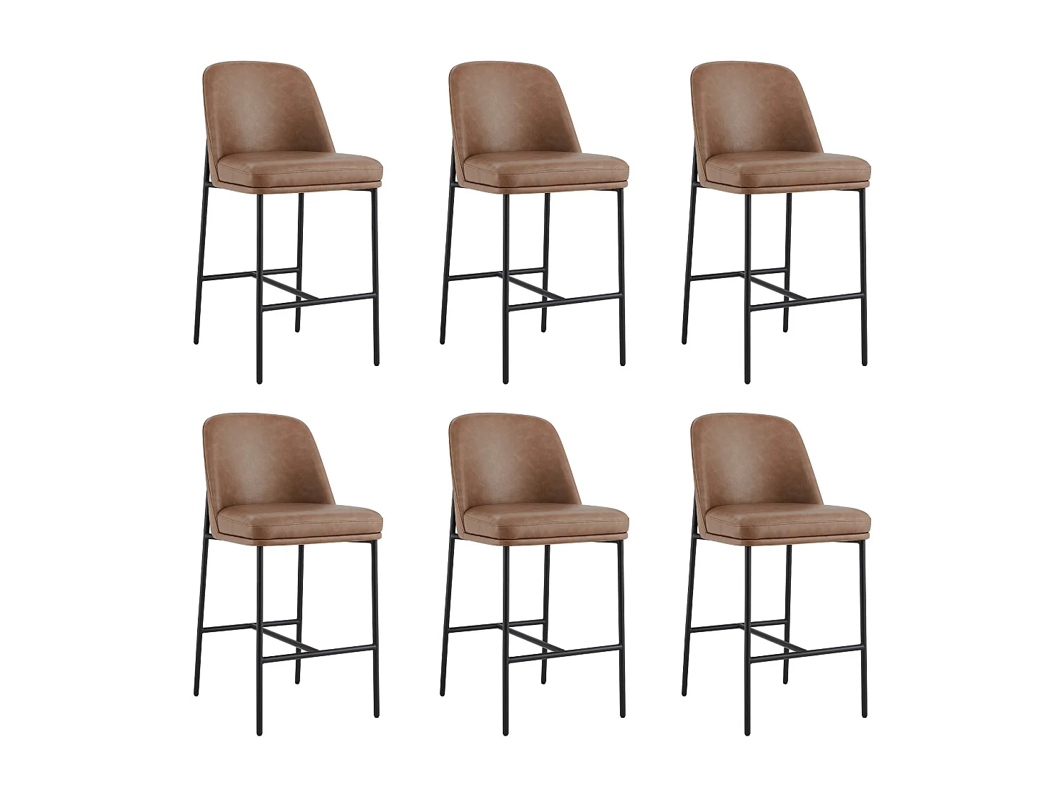 Lot de 6 Tabouret de Bar,Chaise de Bar,Chaises Hautes en PU, avec Dossier et Repose-Pieds, Hauteur 97 cm, pour Bars et Cuisine Brun