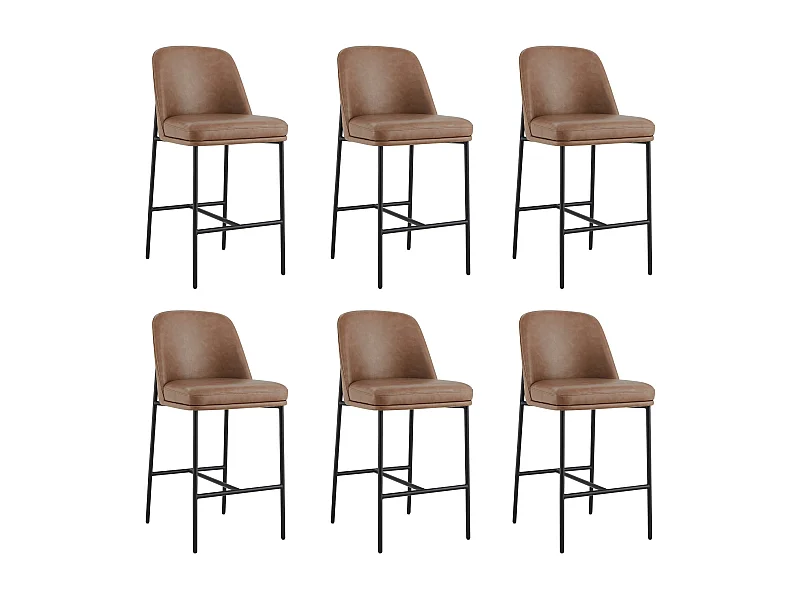 Lot de 6 Tabouret de Bar,Chaise de Bar,Chaises Hautes en PU, avec Dossier et Repose-Pieds, Hauteur 97 cm, pour Bars et Cuisine Brun