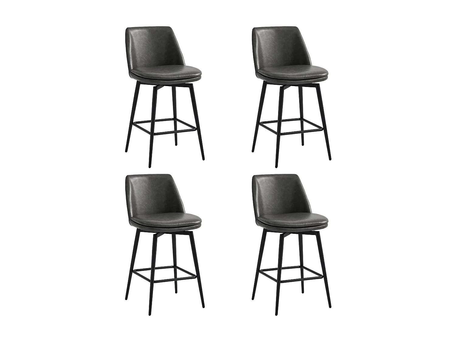 Lot de 4 Tabouret de Bar, Chaise de Bar,Chaises Hautes en PU, Rotatif sur 360° avec Dossier et Repose-Pieds, Hauteur 96 cm, pour Bars et Cuisine Gris foncé