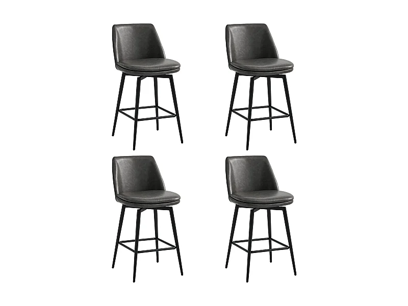 Lot de 4 Tabouret de Bar, Chaise de Bar,Chaises Hautes en PU, Rotatif sur 360° avec Dossier et Repose-Pieds, Hauteur 96 cm, pour Bars et Cuisine Gris foncé