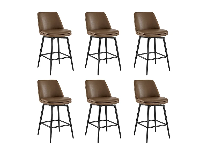 Lot de 6 Tabouret de Bar, Chaise de Bar,Chaises Hautes en PU, Rotatif sur 360°avec Dossier et Repose-Pieds, Hauteur 96 cm, pour Bars et Cuisine Brun